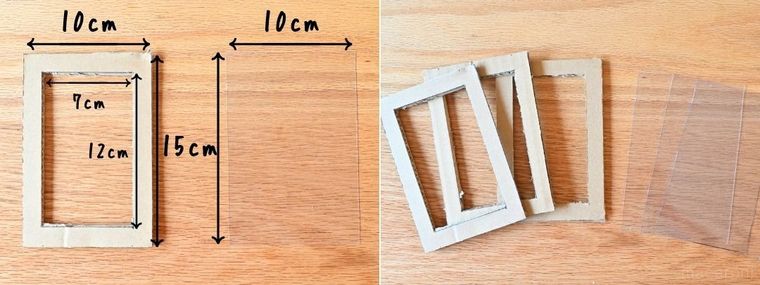ダンボールの枠と透明な板