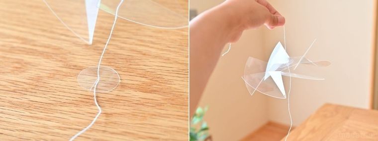 糸に留め具パーツをつけている