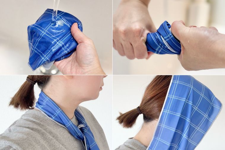 キャンドゥひんやりクールタオルの使用手順コラージュ画