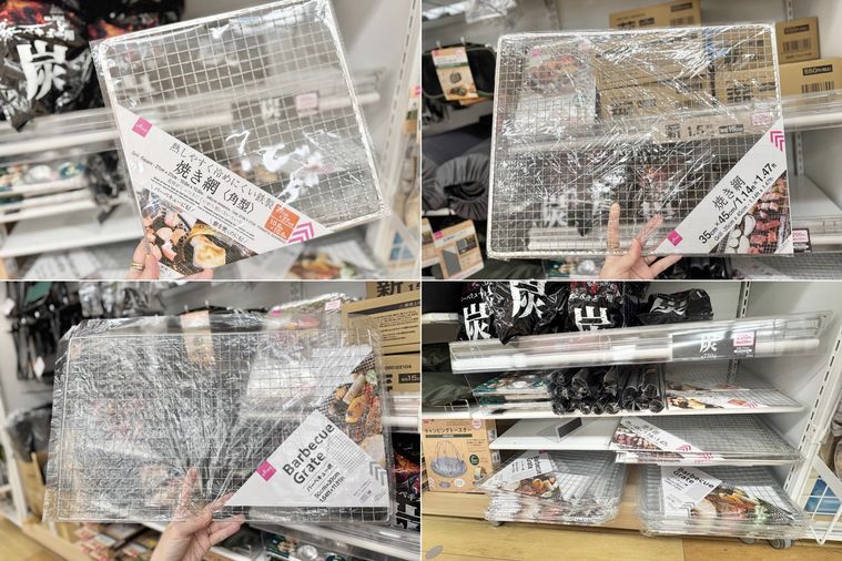 ダイソーのバーベキュー網や売り場のコラージュ画