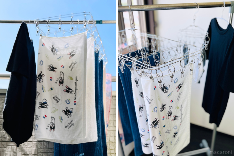 外干しした洗濯物と部屋干しした洗濯物