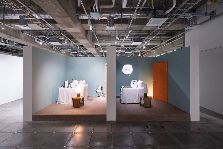 「スヌーピーは、今日も語る。」に展示されているスヌーピーとチャーリーブラウンの部屋