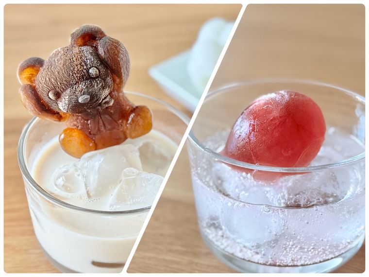 セリアの製氷型で作ったクマとクジラの氷