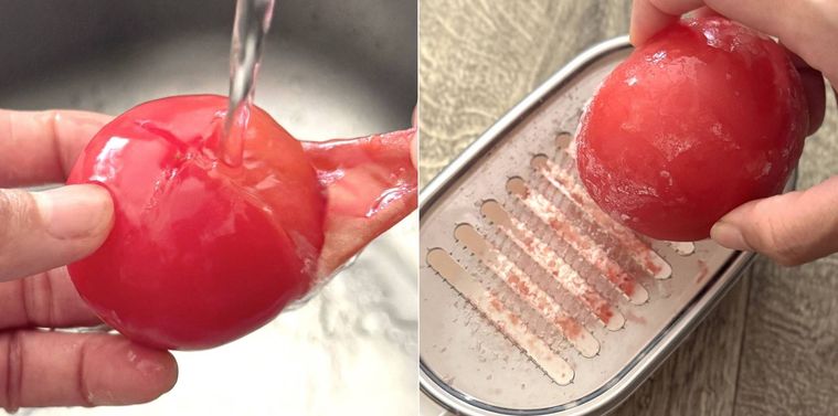 トマトをすりおろしている様子