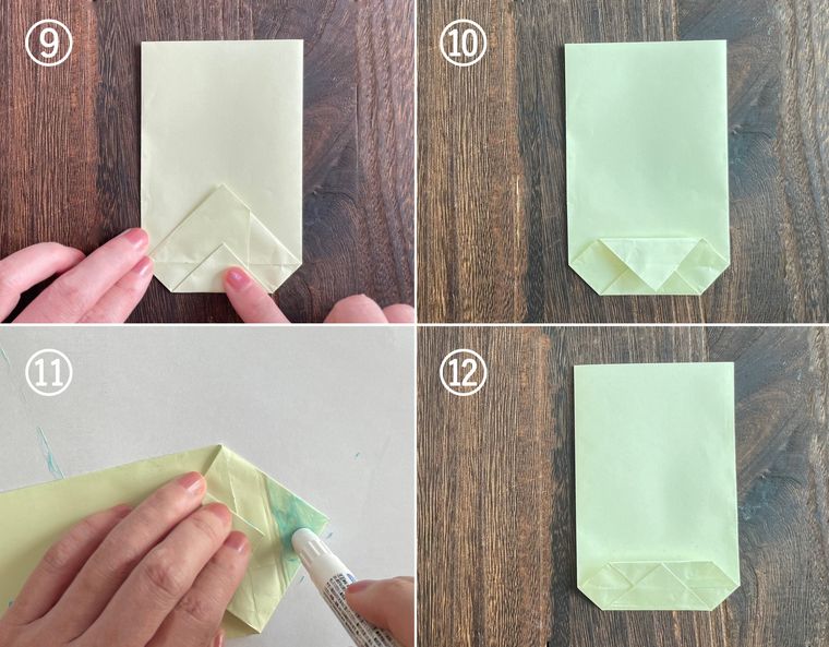 折り紙を折って紙袋を作っている写真