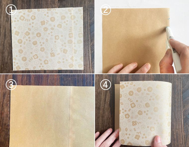 折り紙を折って紙袋を作っている写真