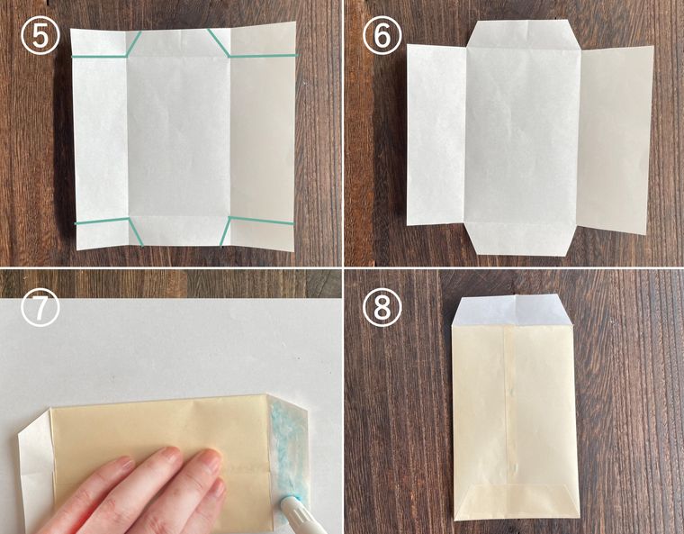 折り紙を折って紙袋を作っている写真