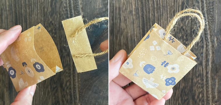 持ち手を麻ひもで作った折り紙バッグ