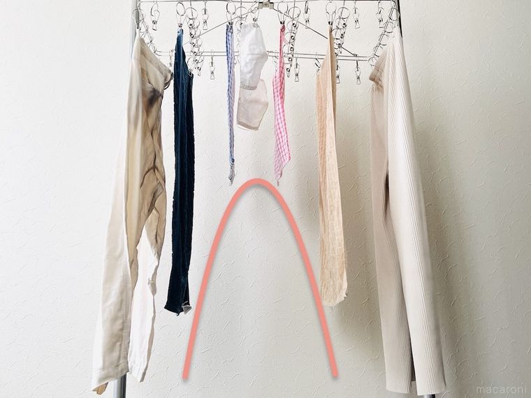 洗濯物をアーチ干しした様子