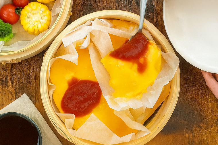 オムレツをすくっている様子