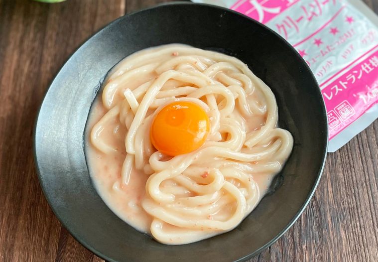 業務スーパーの食材で作った明太クリームうどん