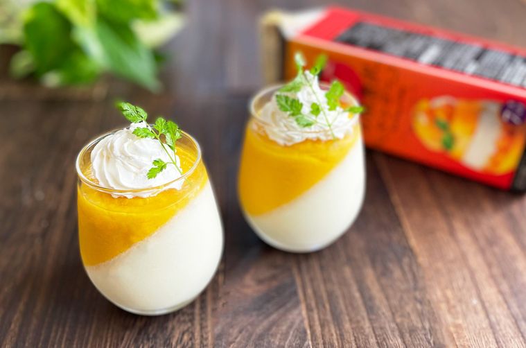 芳醇贅沢マンゴーをアレンジした2色マンゴープリン