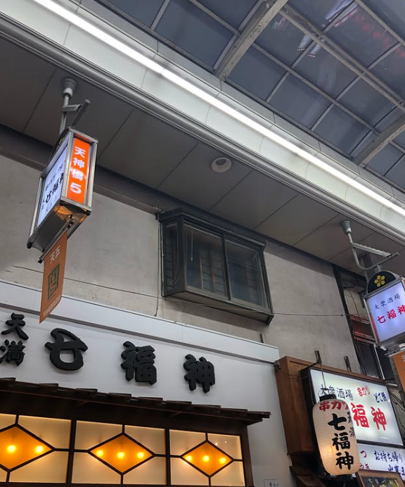 看板を掲げた串カツ 七福神 本店の外観