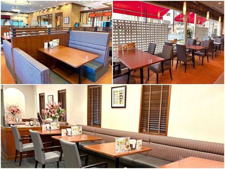 ロイヤルホスト仙台花京院店のテーブルが設置された内観の様子