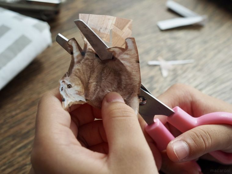 写真をカットしているところ