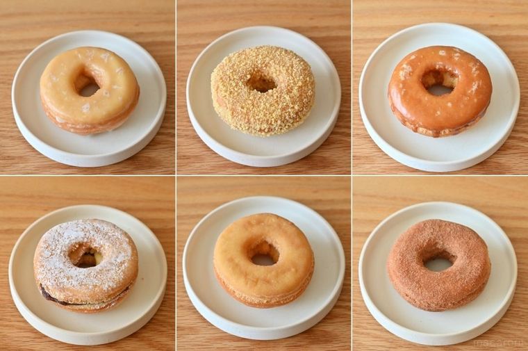 6種類のドーナツが並んでいる