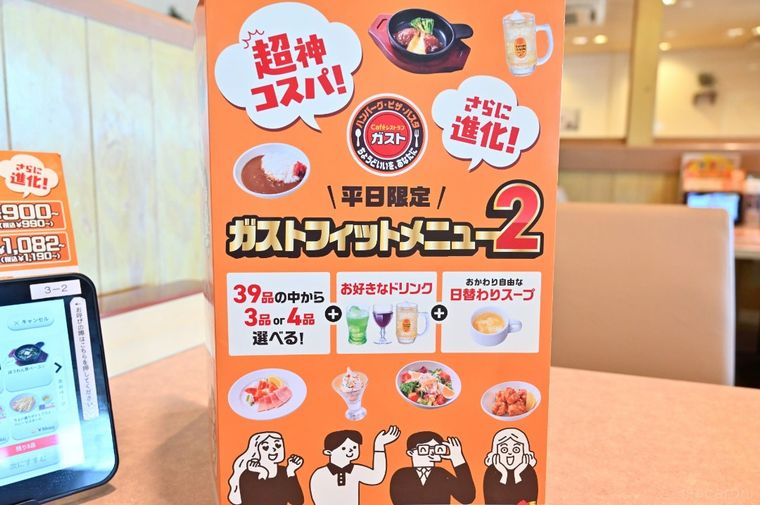 ガストフィットメニュー2のメニュー表