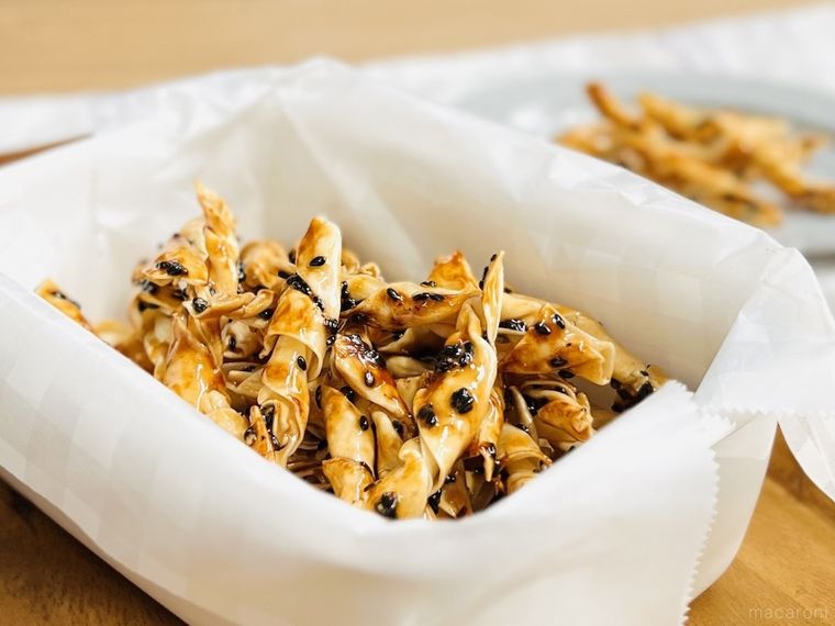 餃子の皮で作ったかりんとう風のお菓子