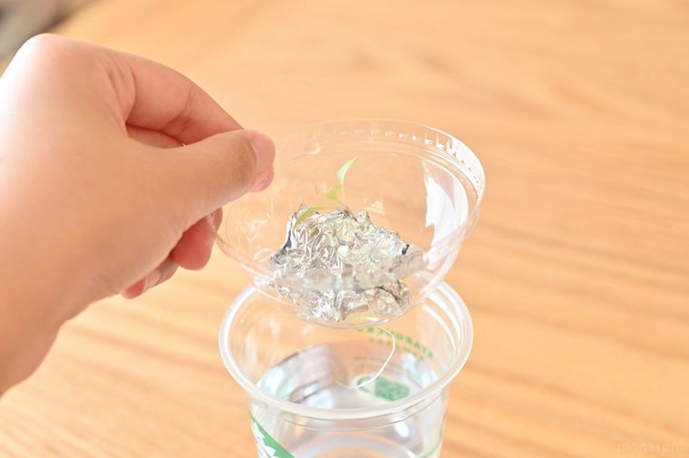 スターバックスカップのふたを持っている