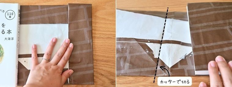 紙袋で表紙の差し込み口を作成している