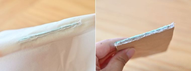 ボンドを塗ったところにティッシュをつけ、余白をカットしている