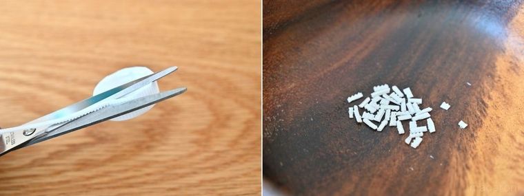 ペットボトルキャップを切っている様子