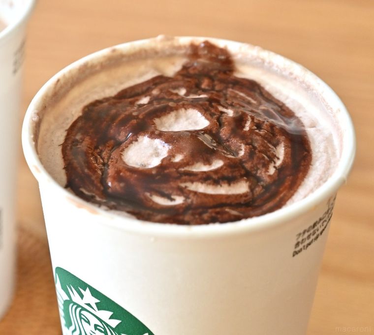 ドリンクにチョコレートソースがたっぷりかかっている