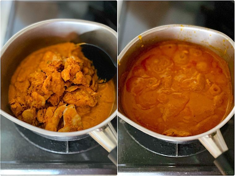 コストコのバターチキンカレーを鍋に移して加熱しているところ