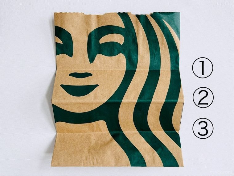 スターバックスの紙袋でティッシュケースを作っている様子