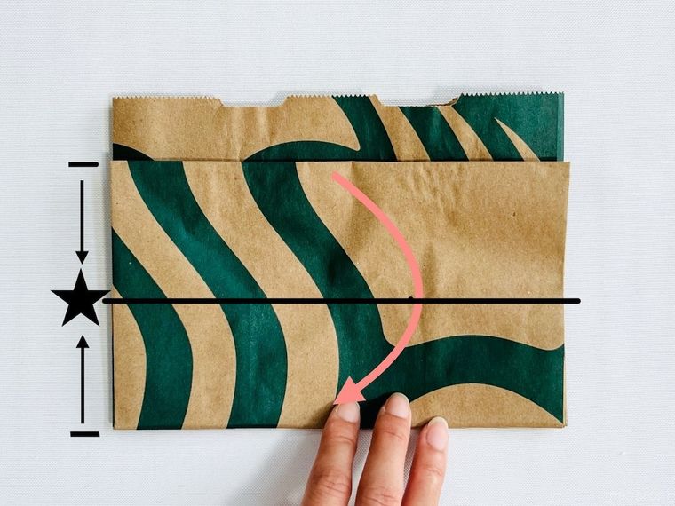 スターバックスの紙袋でティッシュケースを作っている様子