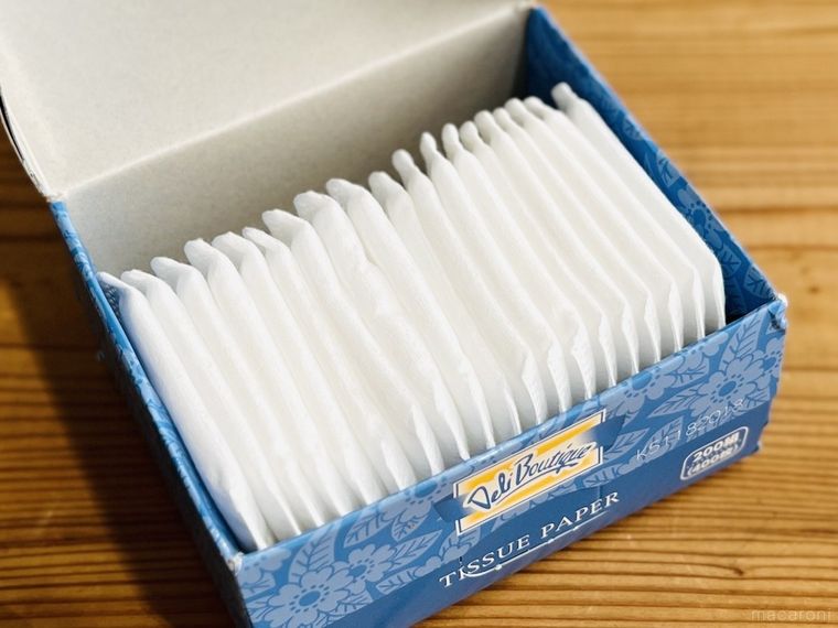 ティッシュの空き箱で作ったフタ付きケースにコットンを入れた様子