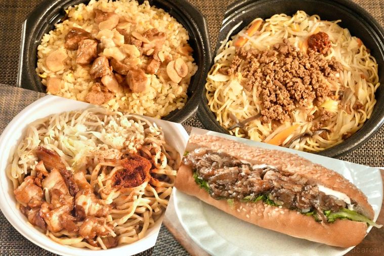 コンビニのスタミナフェアのラーメンと焼きそばとチャーハンとロールサンド
