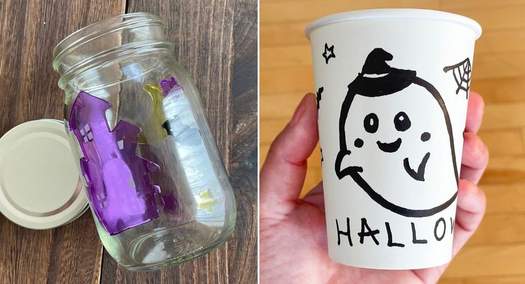 空き瓶ランタンと紙コップランタンのコラージュ画像