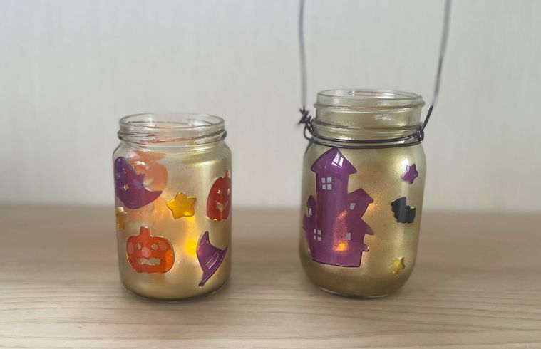 ガラス容器で作ったハロウィンランタン
