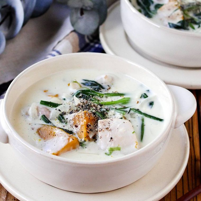 かぼちゃとほうれん草のミルクスープ