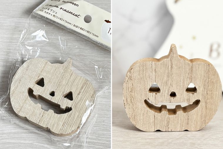 セリアウッドオブジェ ハロウィンモチーフのパッケージと中身