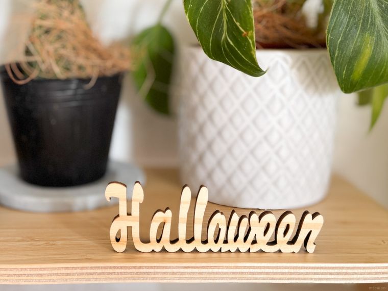 植木鉢の前に置かれたキャンドゥの木製レターバナー