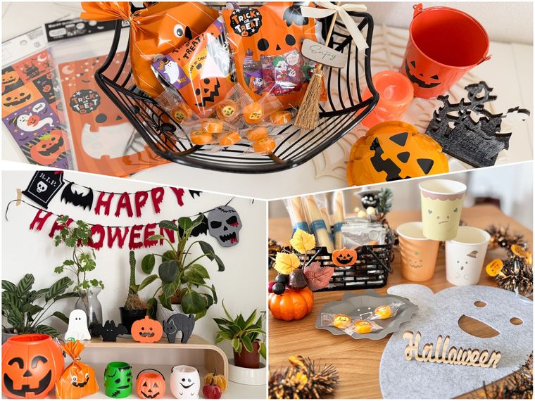 ダイソー、セリア、キャンドゥのハロウィン商品のコラージュ画