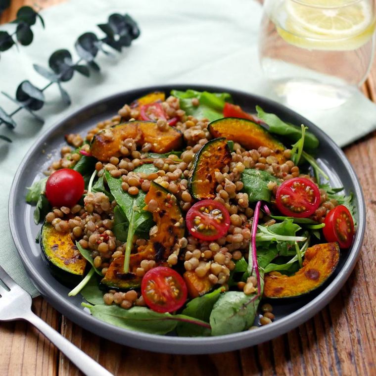 プチプチ食感。レンズ豆とかぼちゃのサラダ