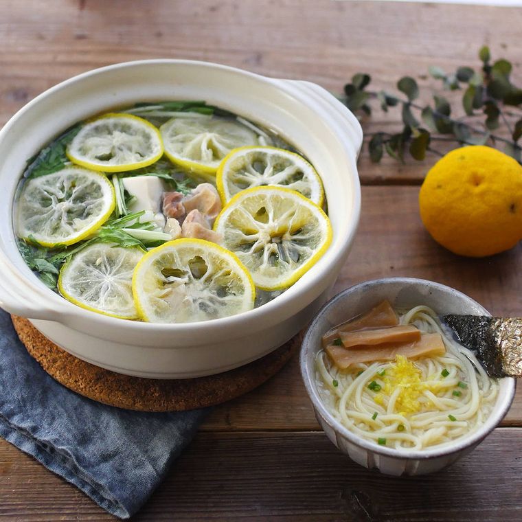 鶏もも肉と水菜のゆずしょうが鍋