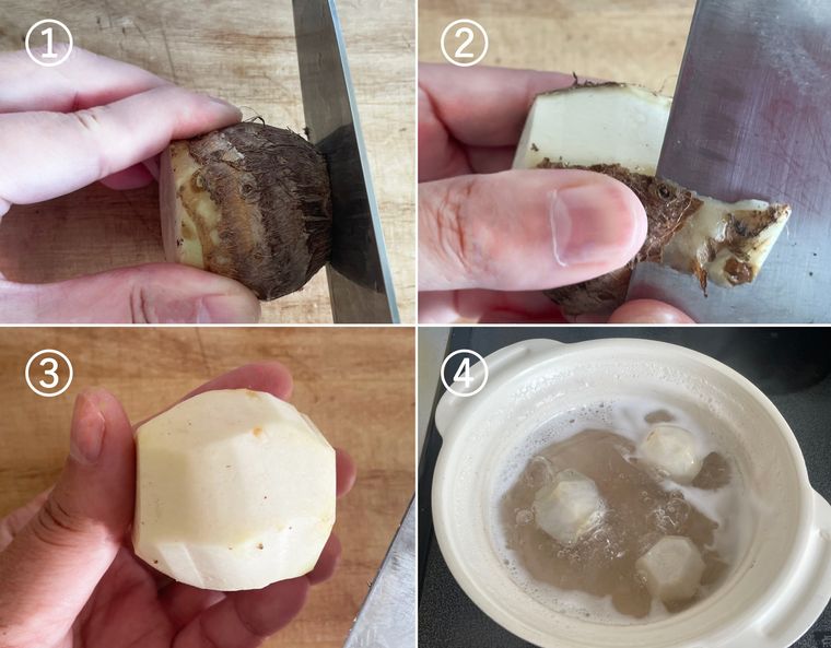 里芋の皮の向き方をコラージュ画像で紹介