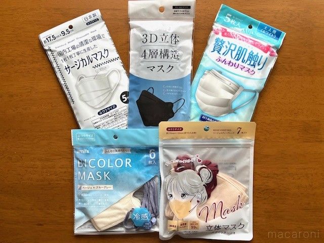 テーブルにキャンドゥのマスクが5種類置かれている