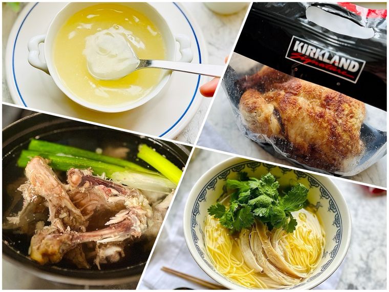 コストコのロティサリーチキンやアレンジスープのコラージュ