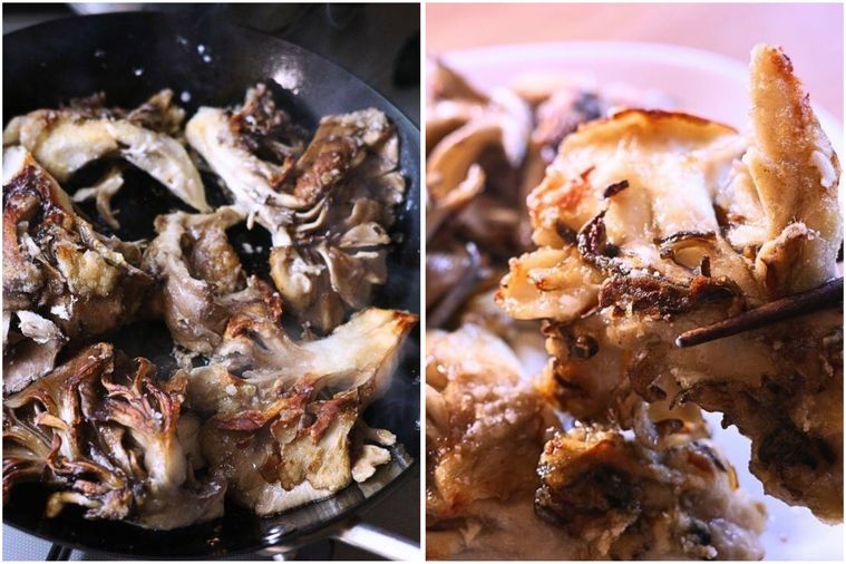 まいたけを揚げている