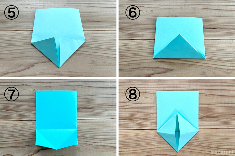 画用紙で紙袋を作っている工程画像のコラージュ