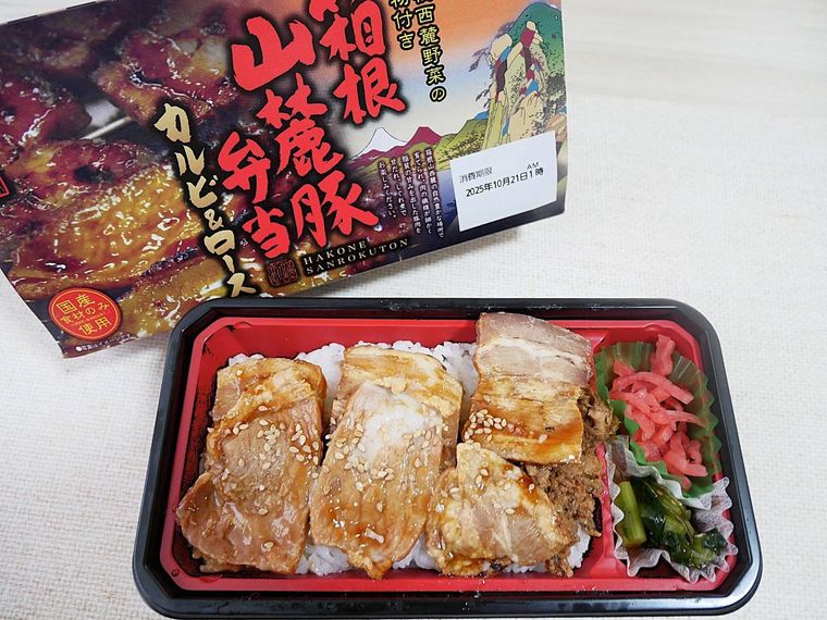 カルビとロースの焼き肉が入った駅弁