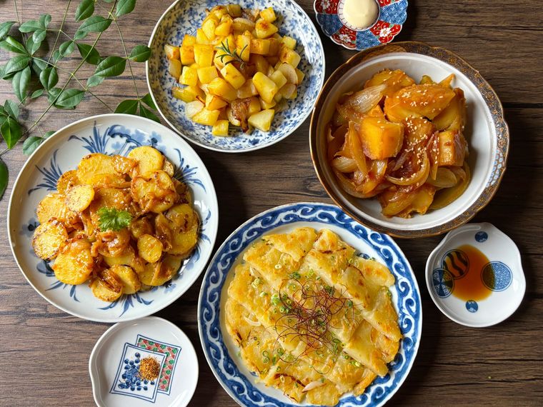 玉ねぎとじゃがいもで作ったおかず4品