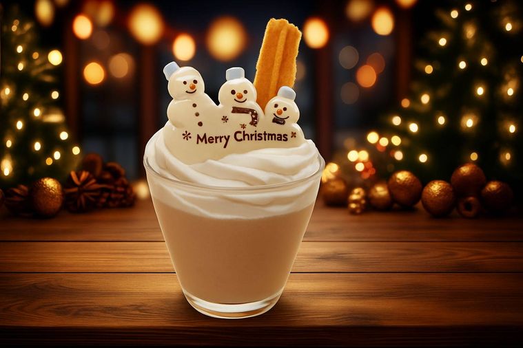 煙突チュロスと雪だるまの ホットチョコレート