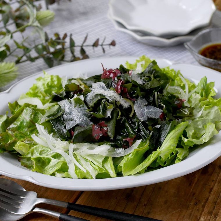 白い皿に盛り付けたサラダ