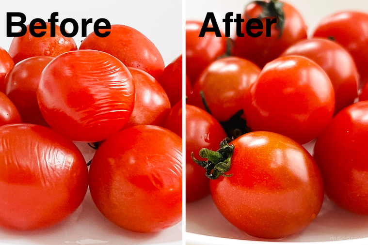 しわしわのミニトマトとプリプリのミニトマト